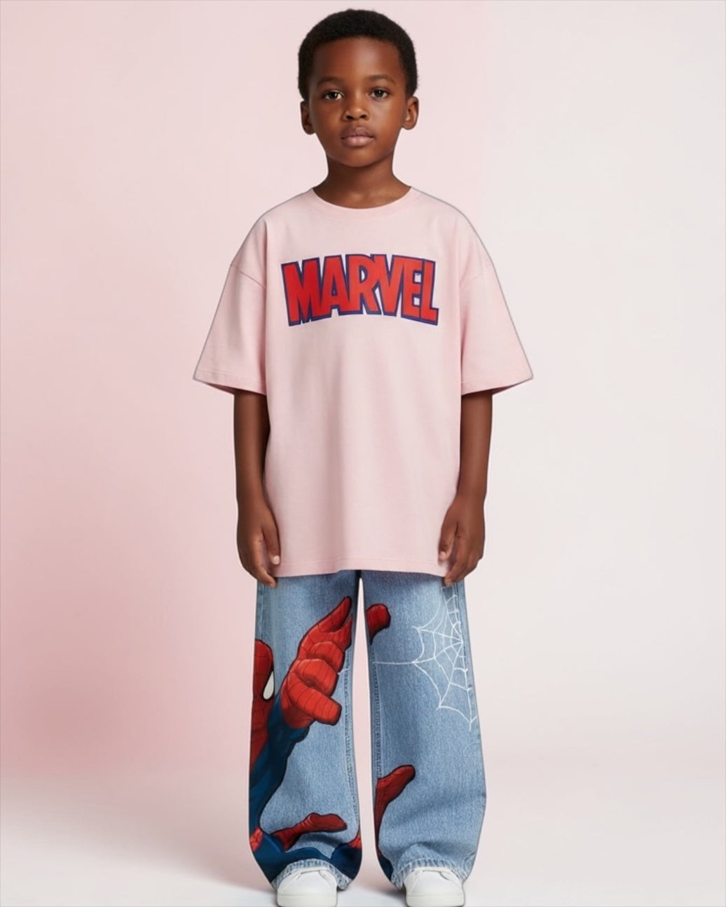 Spiderman Jeans Boy Set 2P (Jeans Pants With Cotton T-shirt ) يرجى اختيار مقاس أصغر درجة تلبيس فضفاض