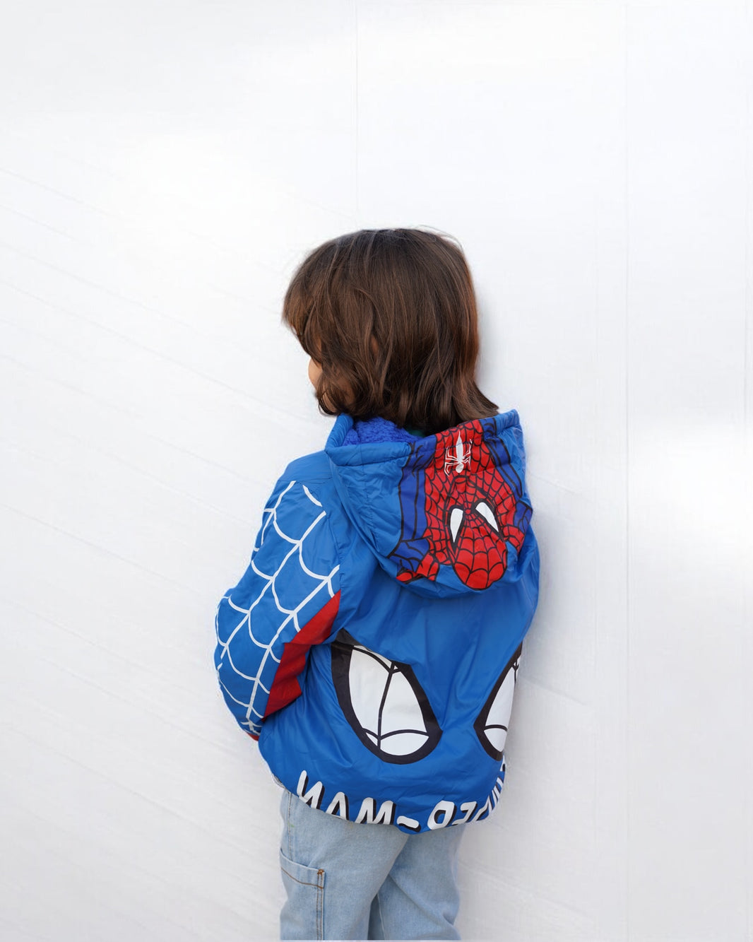 Outlet spiderman jacket مشكلة طباعة) مبطن فرو بالكامل)