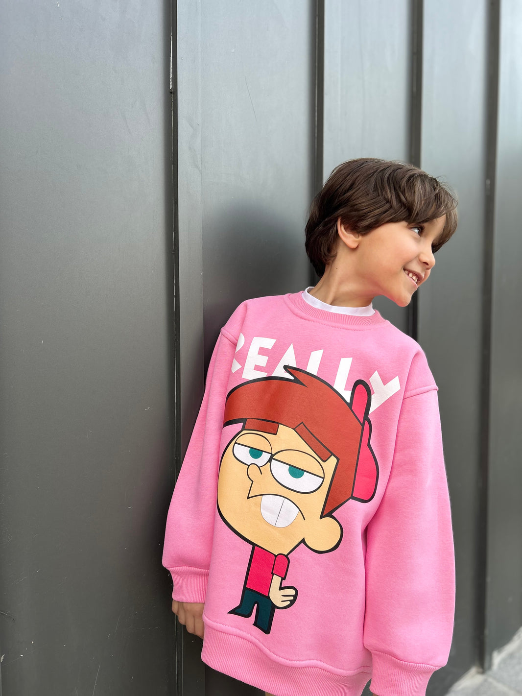 Over size child melton light pink timmy sweetshirt