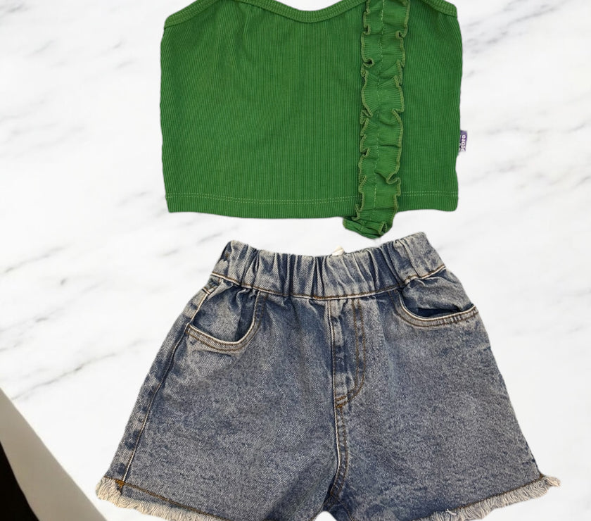 Last peice green top with jeans short