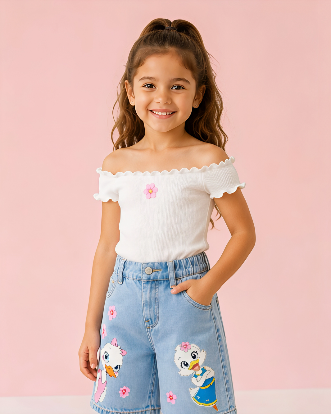 Cute Duck Suit Jeans Long Short With Cotton Shirt  2p Delivery of this product after (15-6-2026)