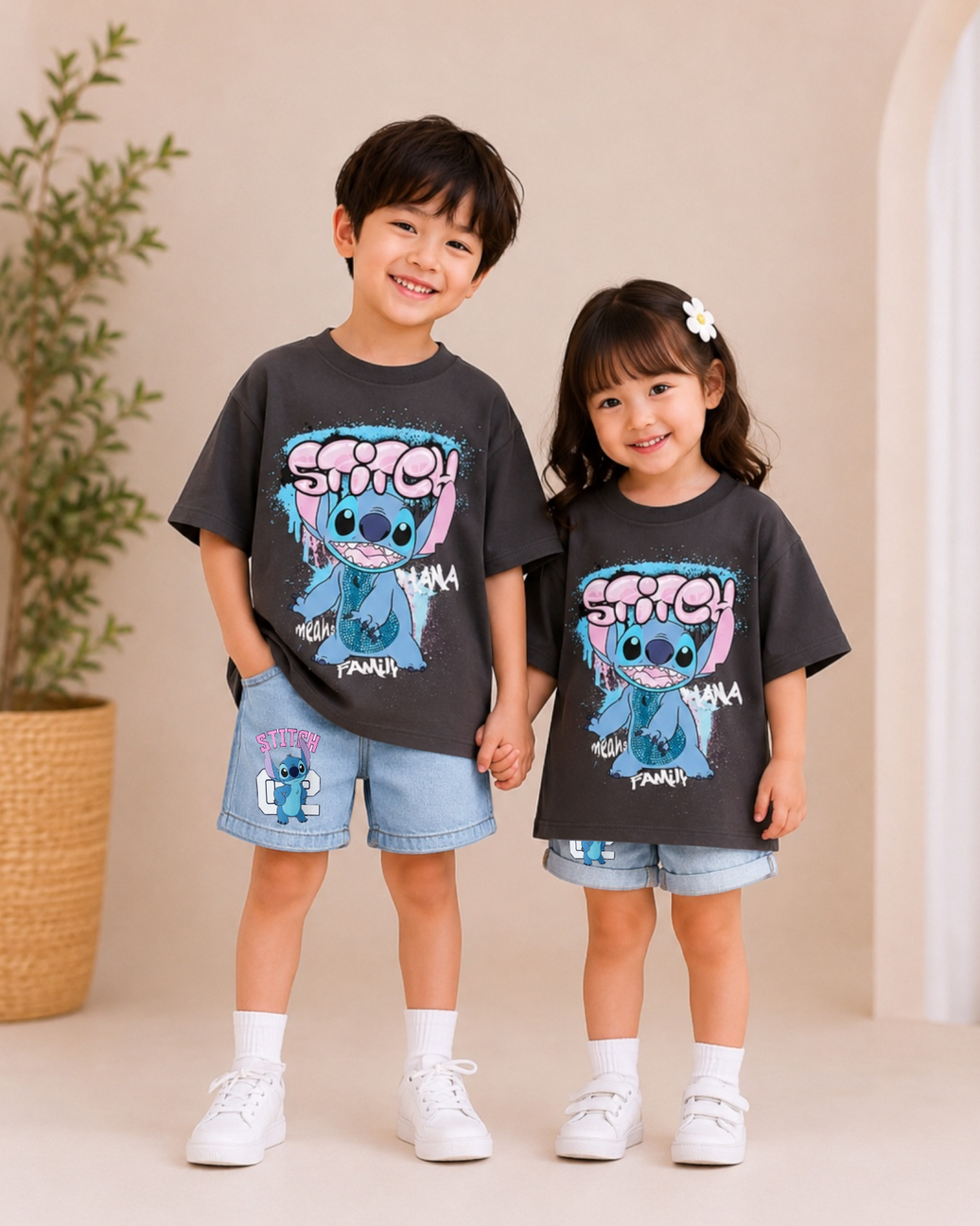 Stitch Suit Jeans Short With Cotton T- Shirt  2p Delivery of this product after (15-6-2026)