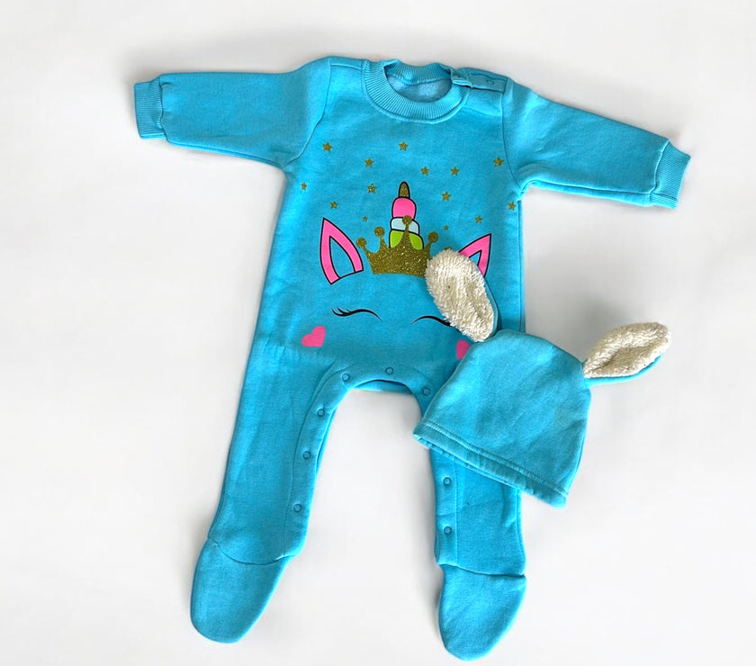 Outlet Blue melton unicorn jumspsuit