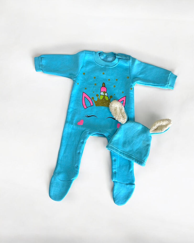 Outlet Blue melton unicorn jumspsuit
