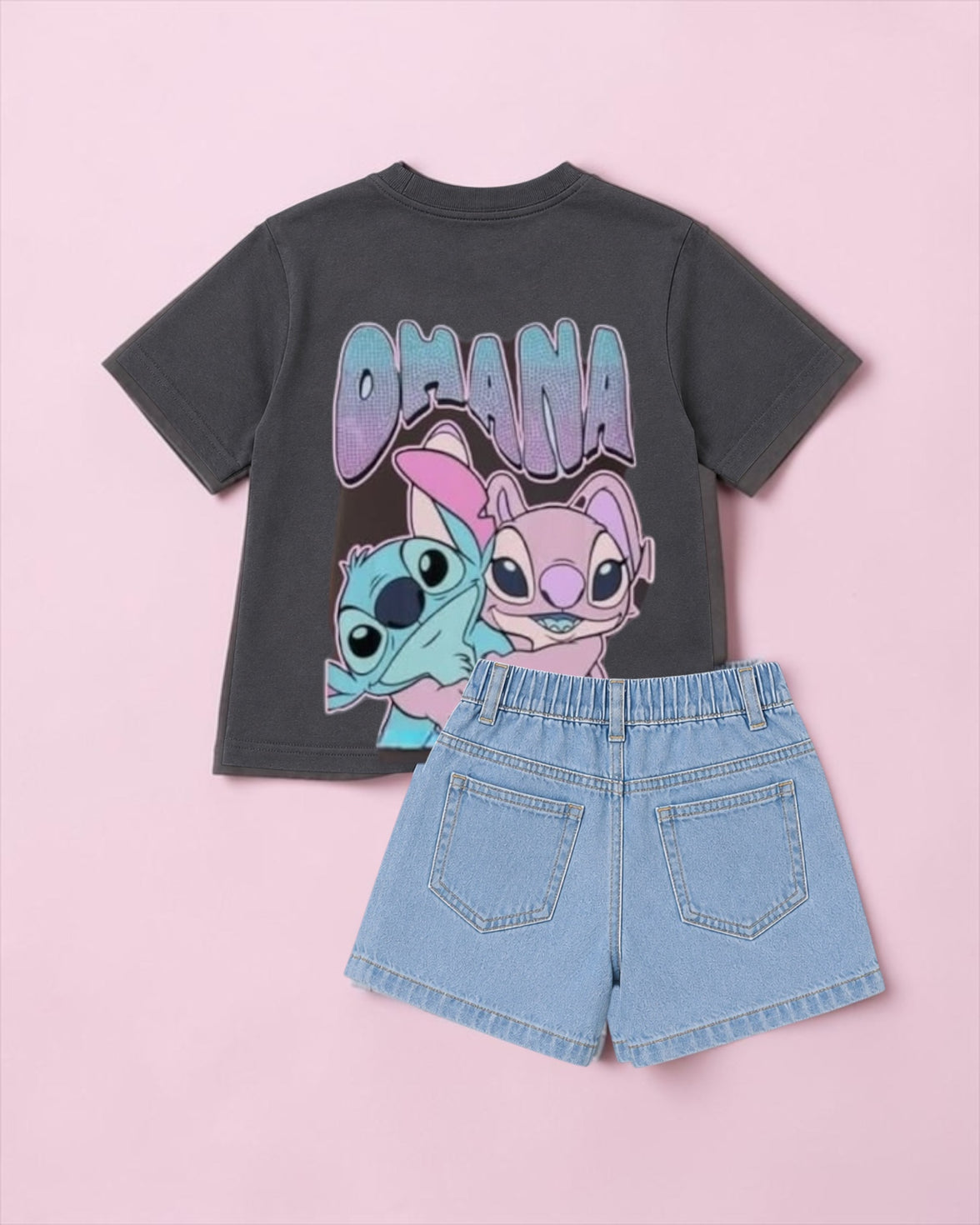 Stitch Suit Jeans Short With Cotton T- Shirt  2p Delivery of this product after (30-6-2026)
