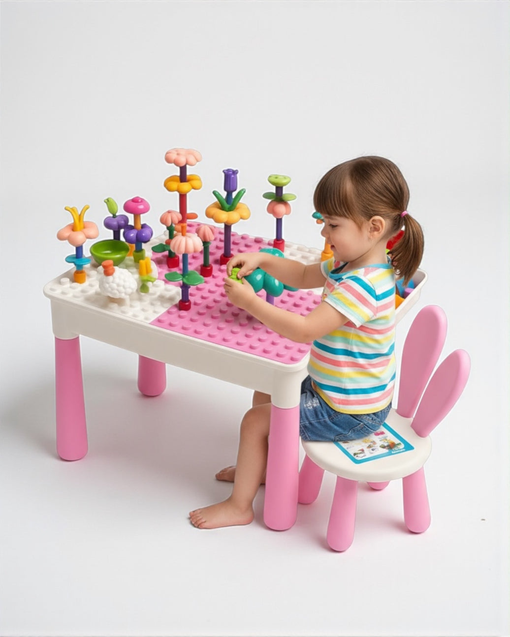 ترابيزة ليجو 6×1 متعددة الاستخدامات + كرسي + مجموعة مكعبات وألعاب