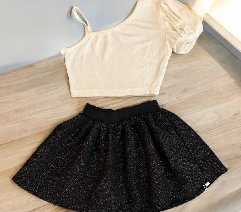 Frouns cotton top with glitter skirt