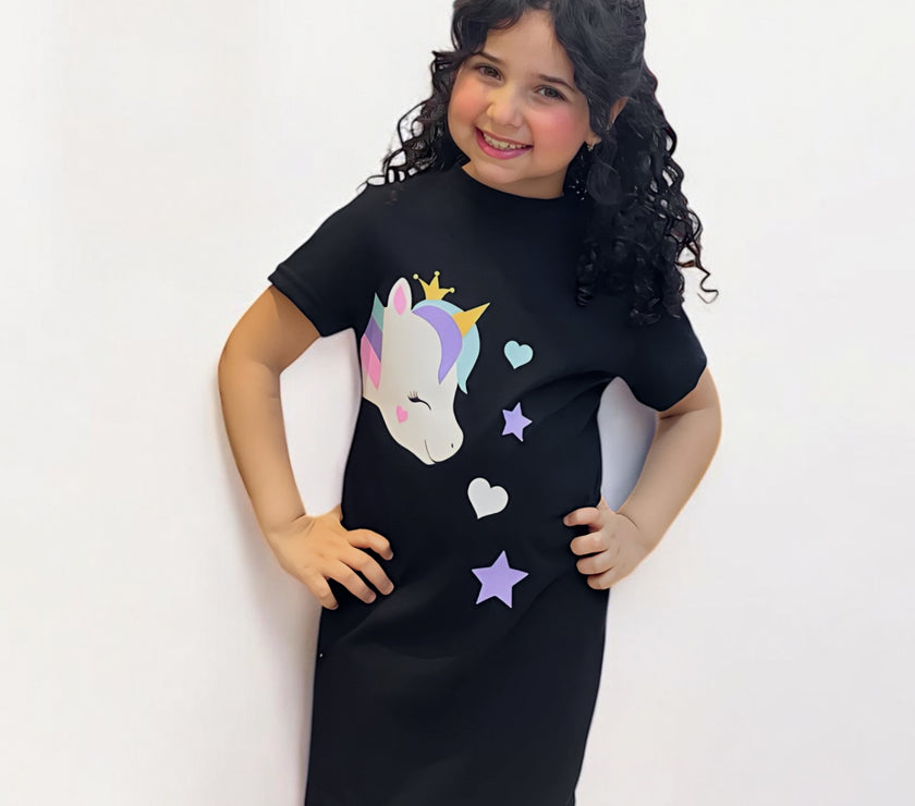 Outlet Unicorn black cotton dress يرجى اختيار مقاس اكبر تلبيس صغير مقاس