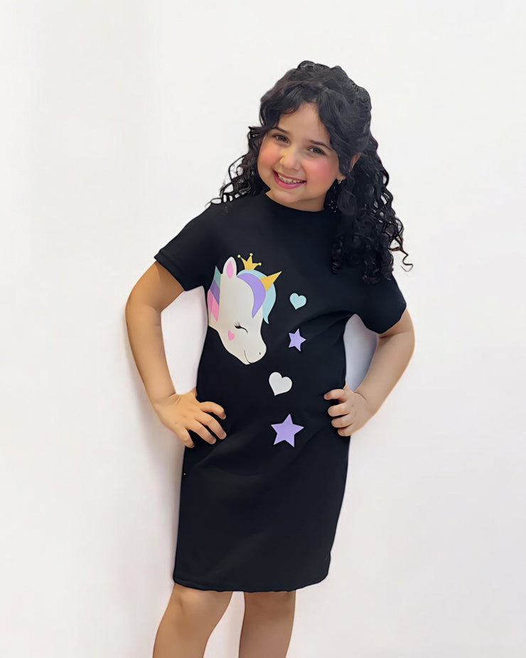 Outlet Unicorn black cotton dress يرجى اختيار مقاس اكبر تلبيس صغير مقاس