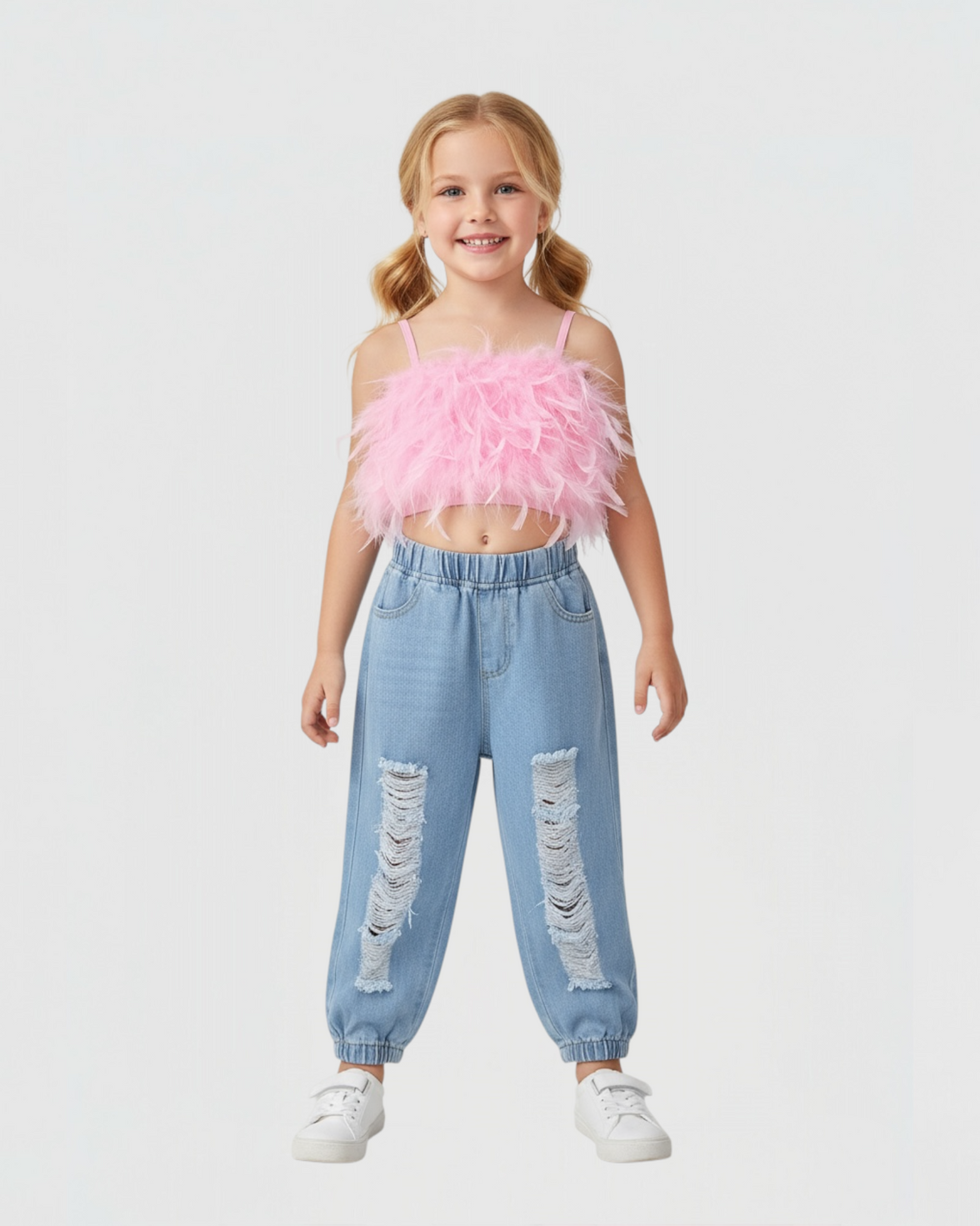 Hula top with cutting jeans