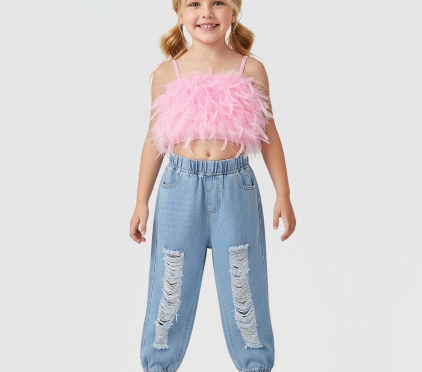 Hula top with cutting jeans