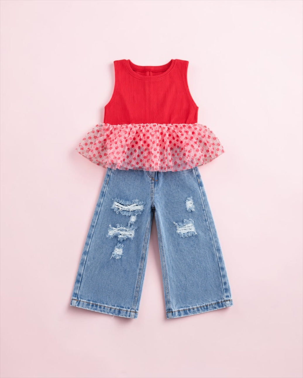 Dots Cotton Top With Cutting Pants