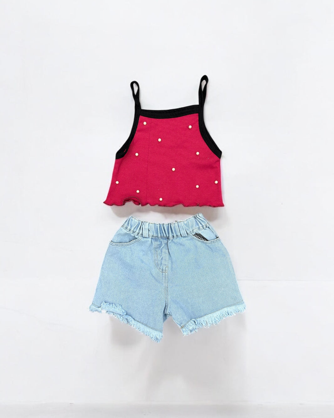 Outlet dark red loly with jeans short