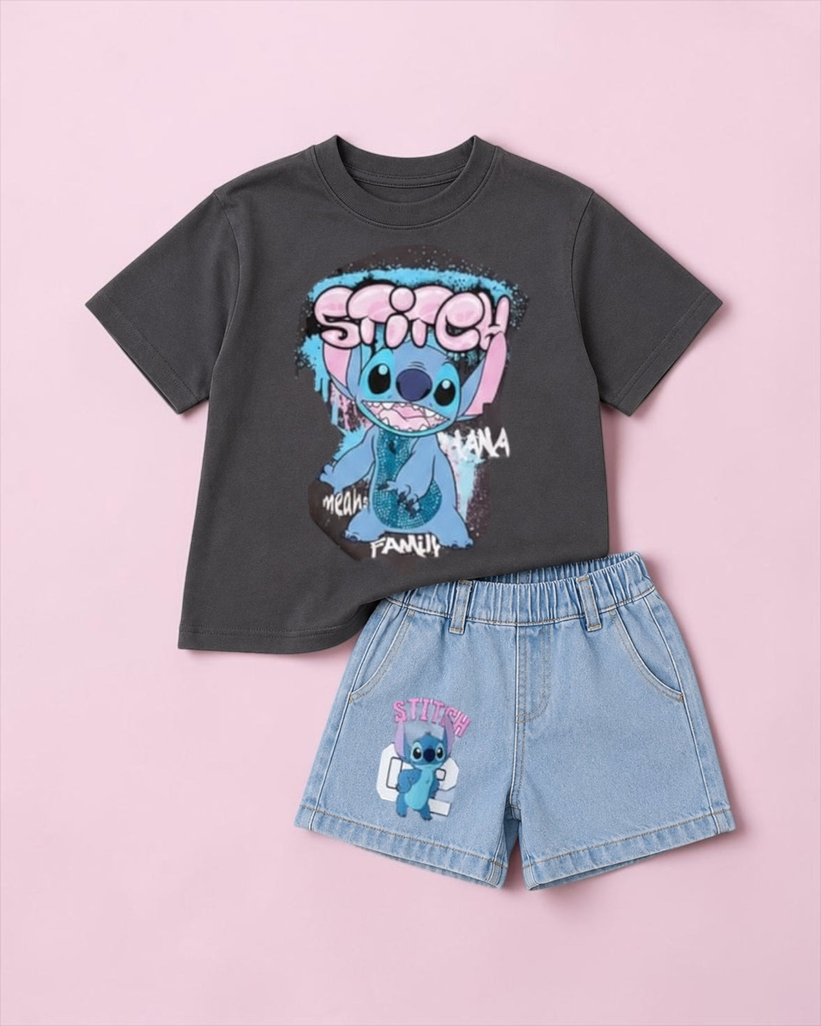 Stitch Suit Jeans Short With Cotton T- Shirt  2p Delivery of this product after (30-6-2026)