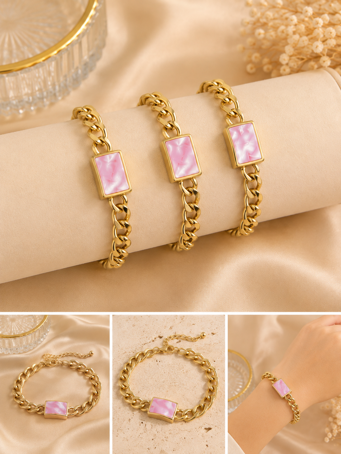 Rosé Pearl Link Bracelet 🌸