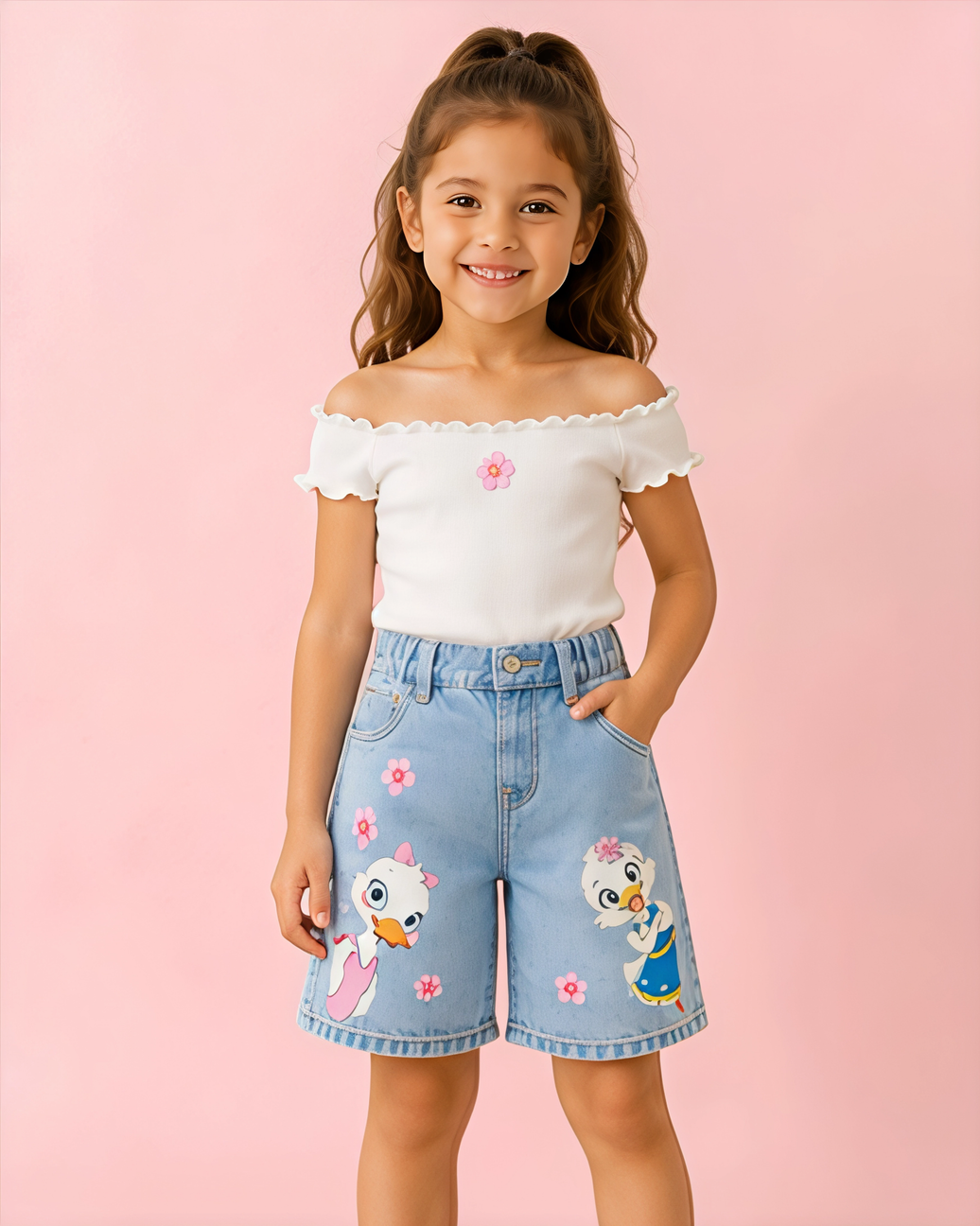 Cute Duck Suit Jeans Long Short With Cotton Shirt  2p Delivery of this product after (15-6-2026)