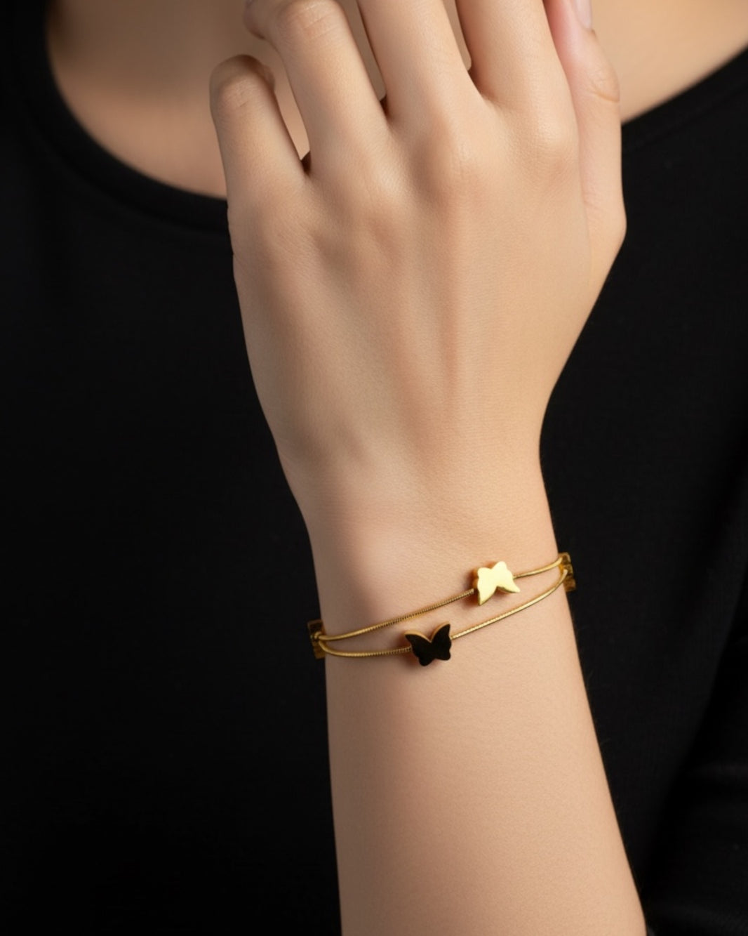 Double butterfly hand bracelet