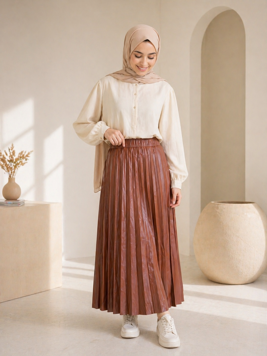 Outlet Leather brown women skirt