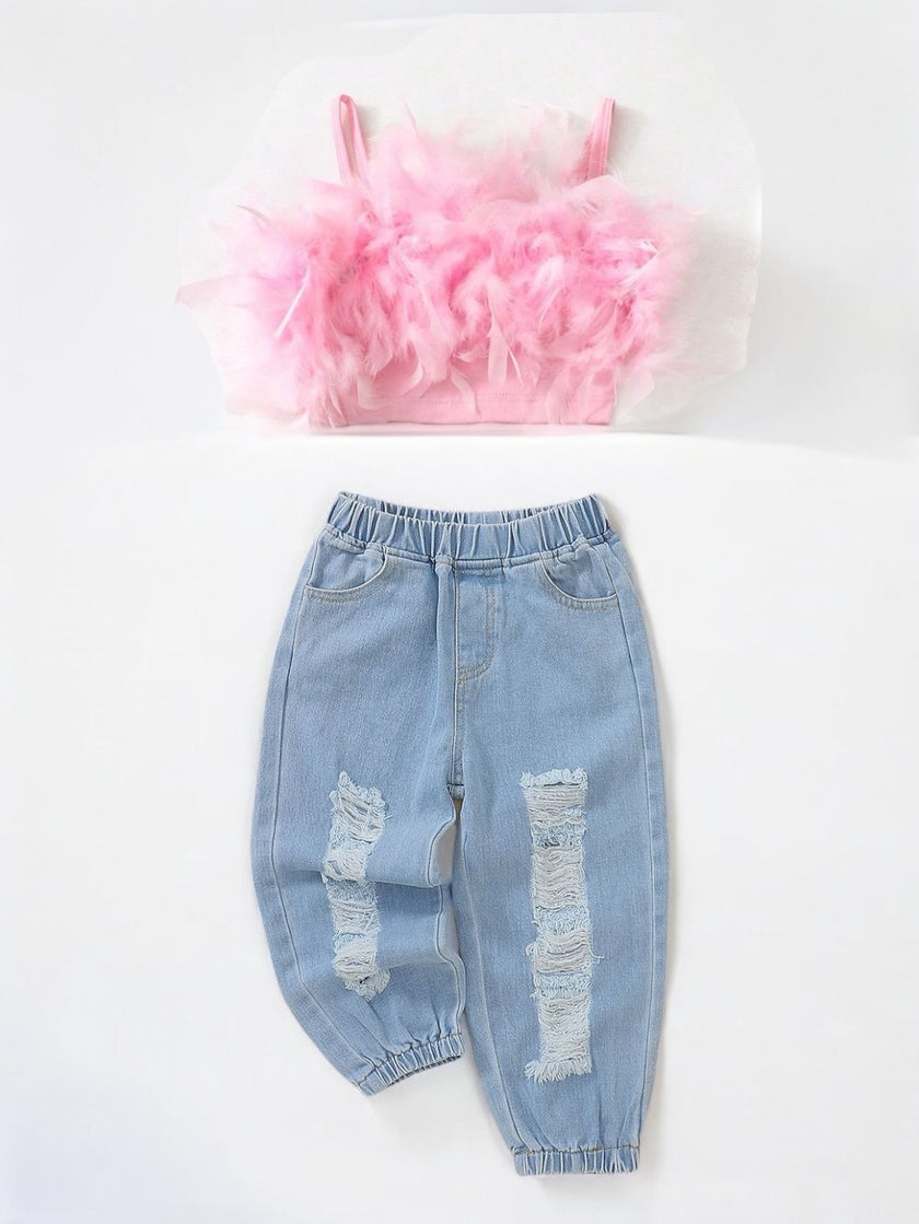 Hula top with cutting jeans