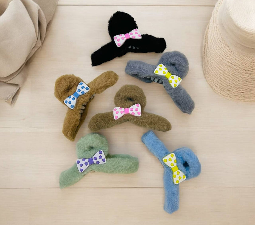 Plush Bow Hair Clips