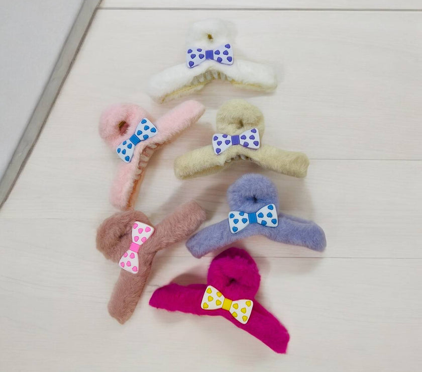 Plush Bow Hair Clips